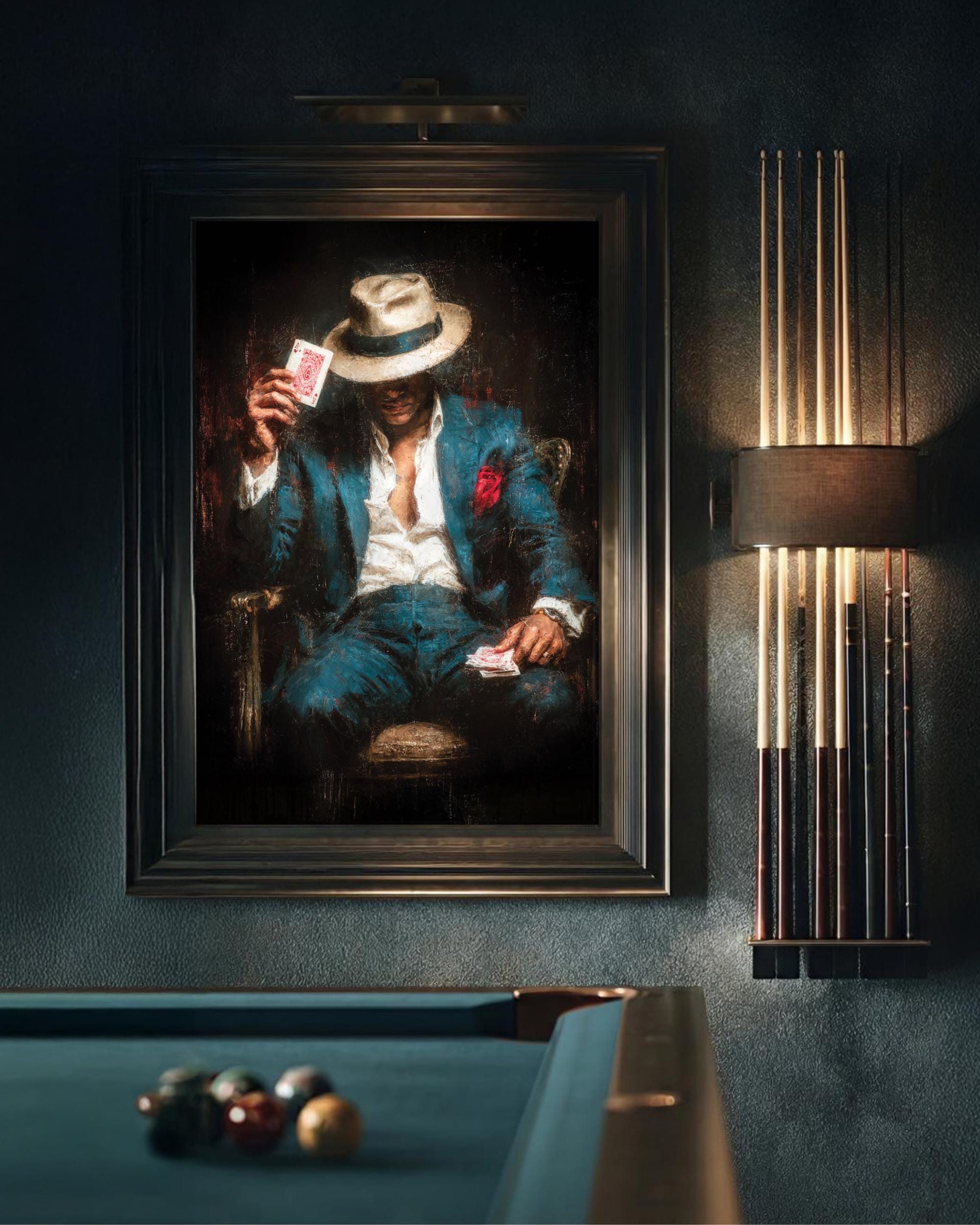 Gambler Wall Art Print, Card Player Man Painting 1920s Dark and Moody Room Decor