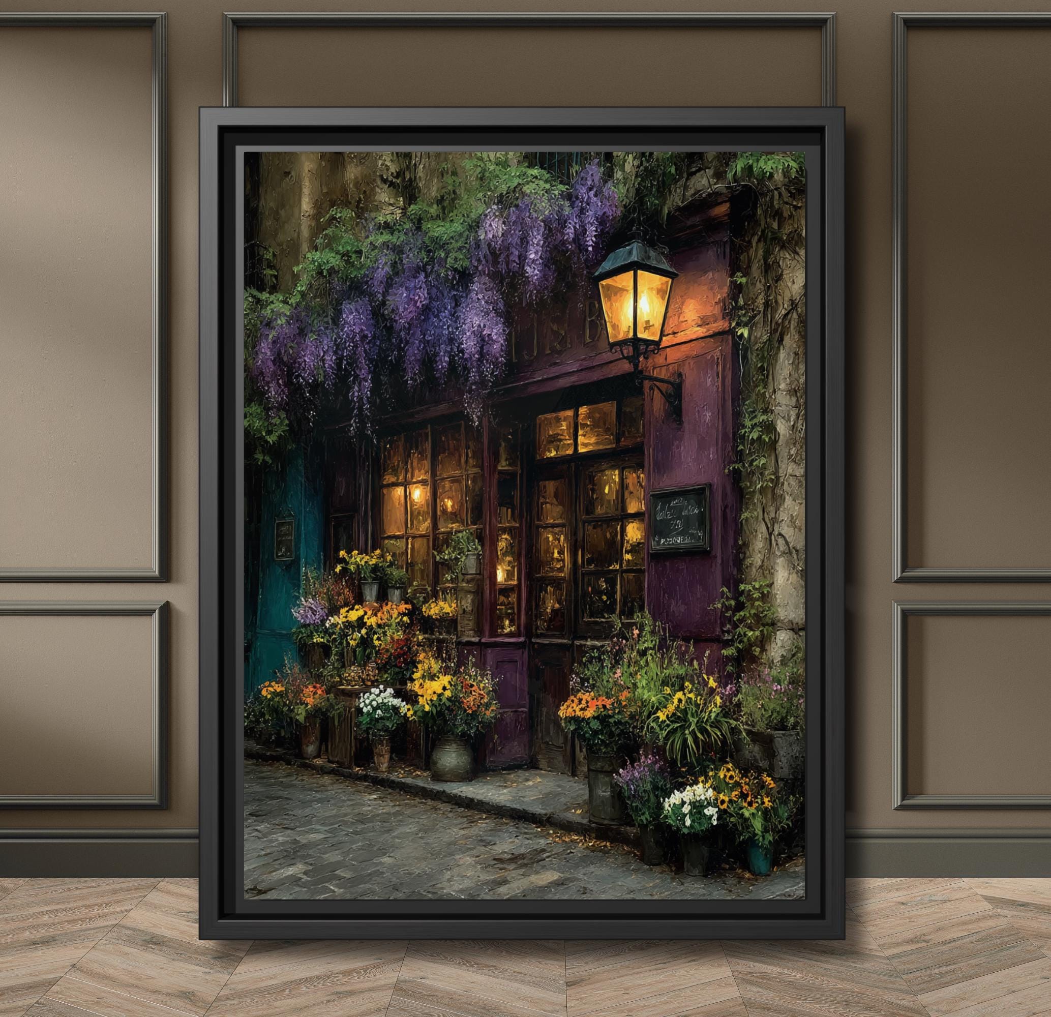 Vintage Florist Shop Print, Purple Wisteria, Old Flower Storefront Dark Academia Decor Art Painting Main image