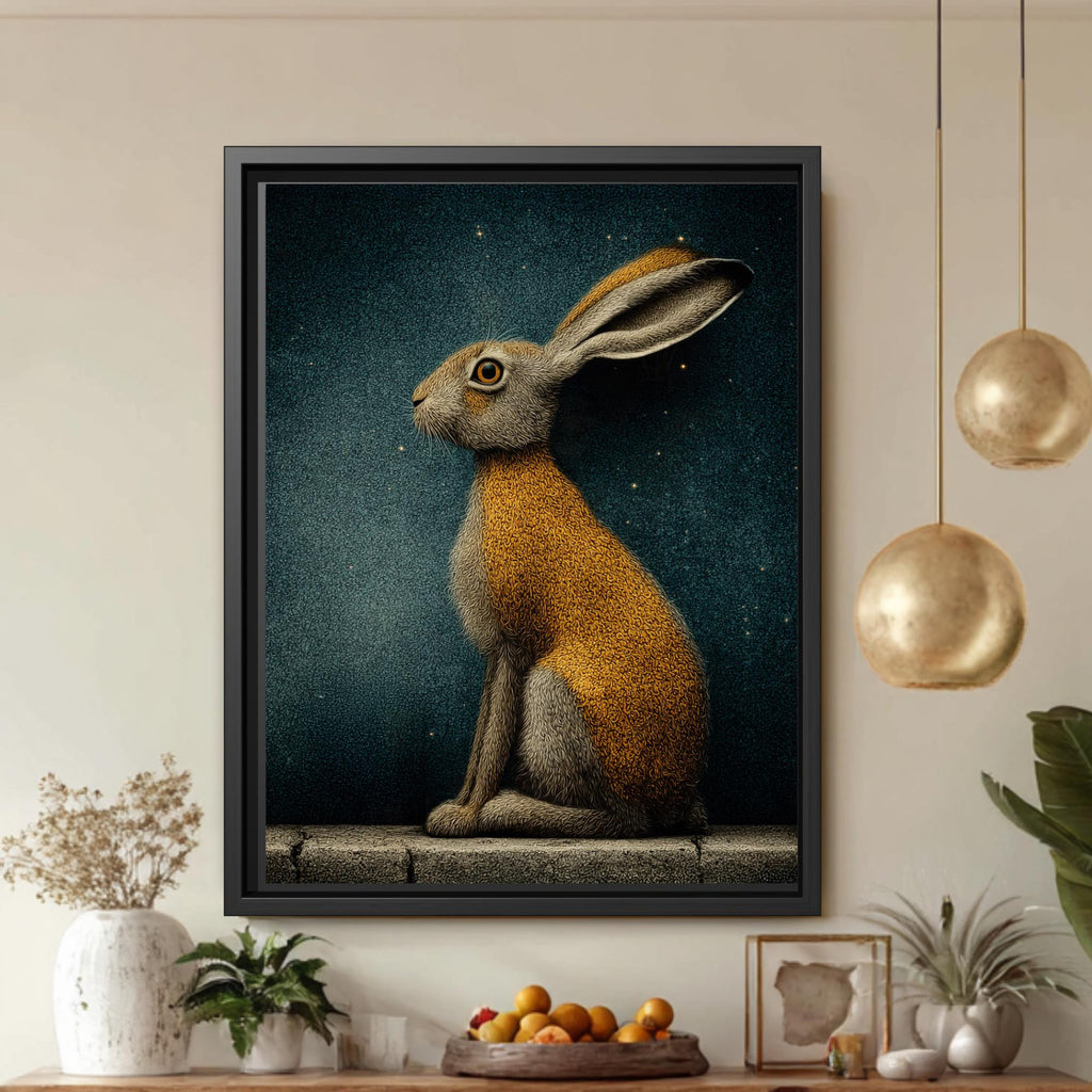 Hare Wall Art Print, Starry Night Rabbit Painting, Dark Academia Animal Portrait, Woodland Decor