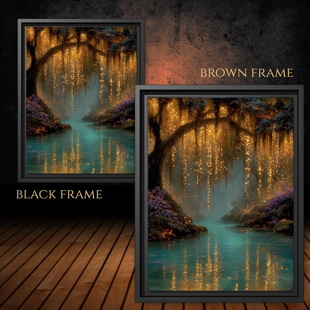 Golden Lit Tree Canopy Art Print Fantasy Firefly Forest Landscape Magical Mystical Nature Scene