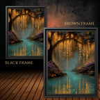 Golden Lit Tree Canopy Art Print Fantasy Firefly Forest Landscape Magical Mystical Nature Scene