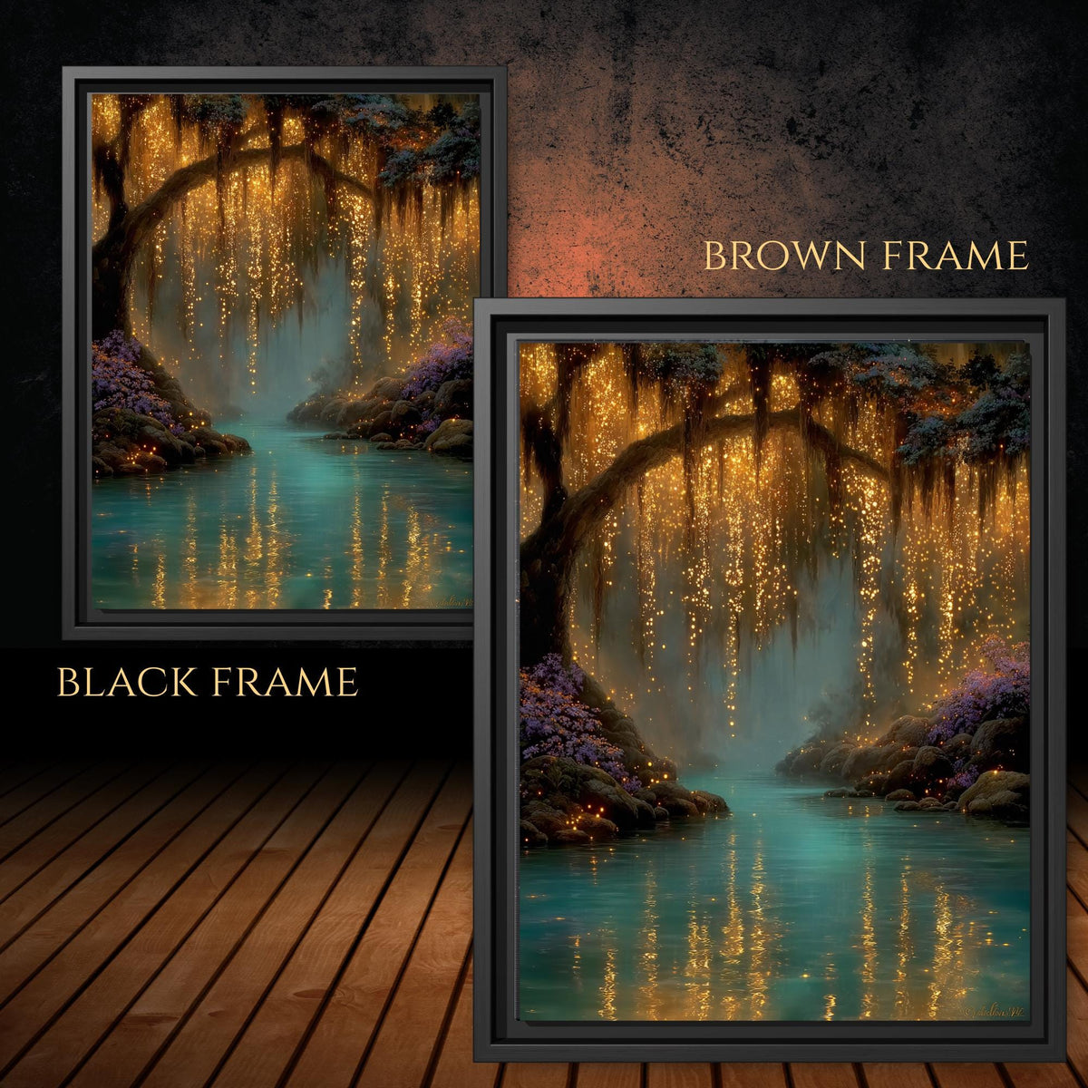 Golden Lit Tree Canopy Art Print Fantasy Firefly Forest Landscape Magical Mystical Nature Scene