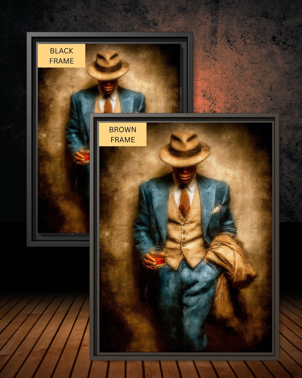 Vintage 1920's Gentleman in Suit and Fedora, Holding Whiskey Glass, Wall Art Print