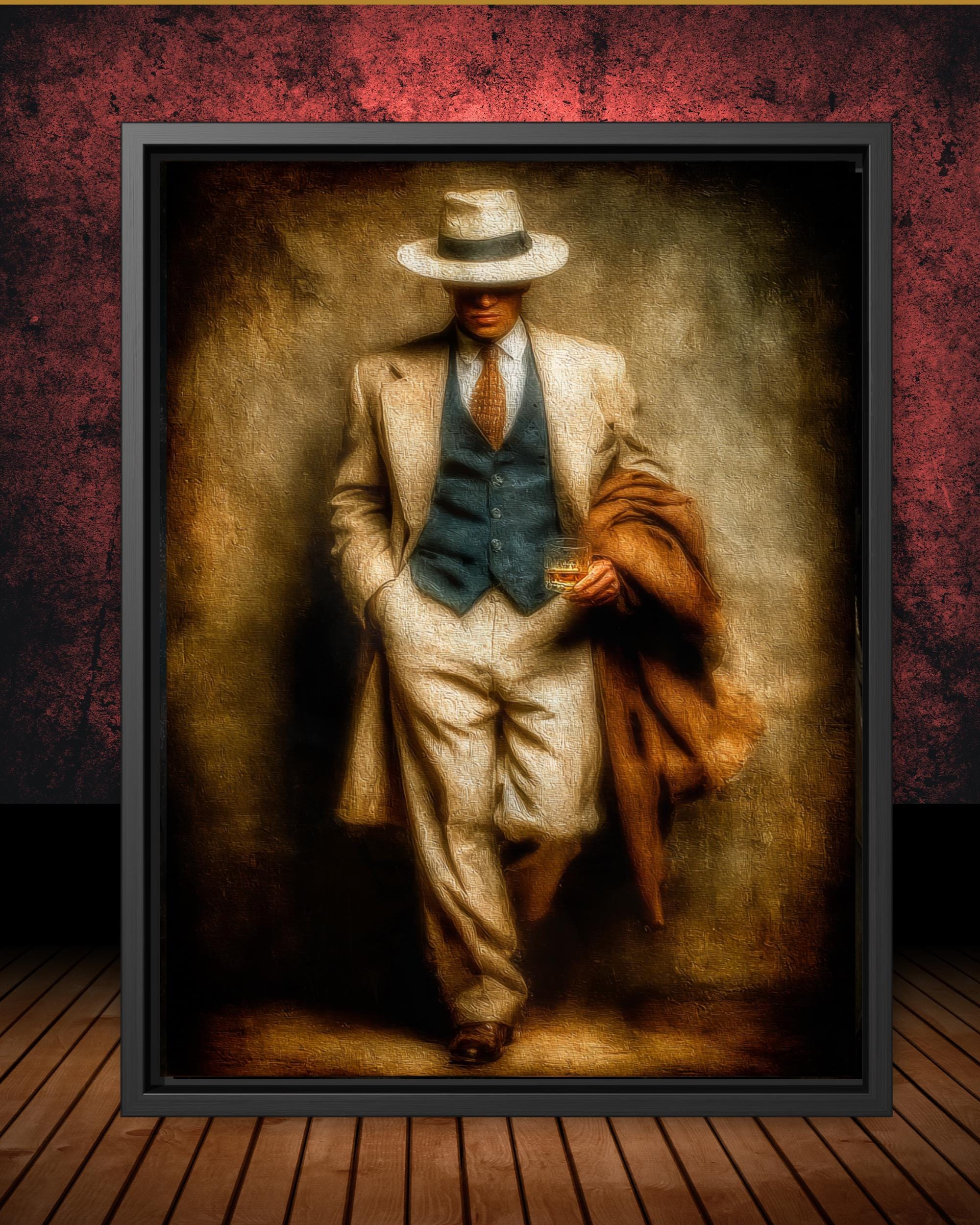 Vintage Man Print, Cream Suit Fedora Speakeasy Portrait Decor Main image