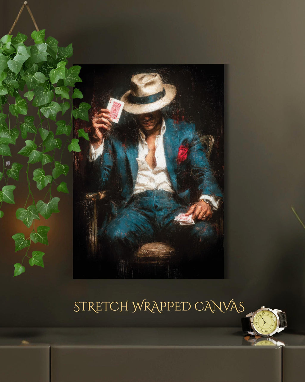 Gambler Wall Art Print, Card Player Man Painting 1920s Dark and Moody Room Decor