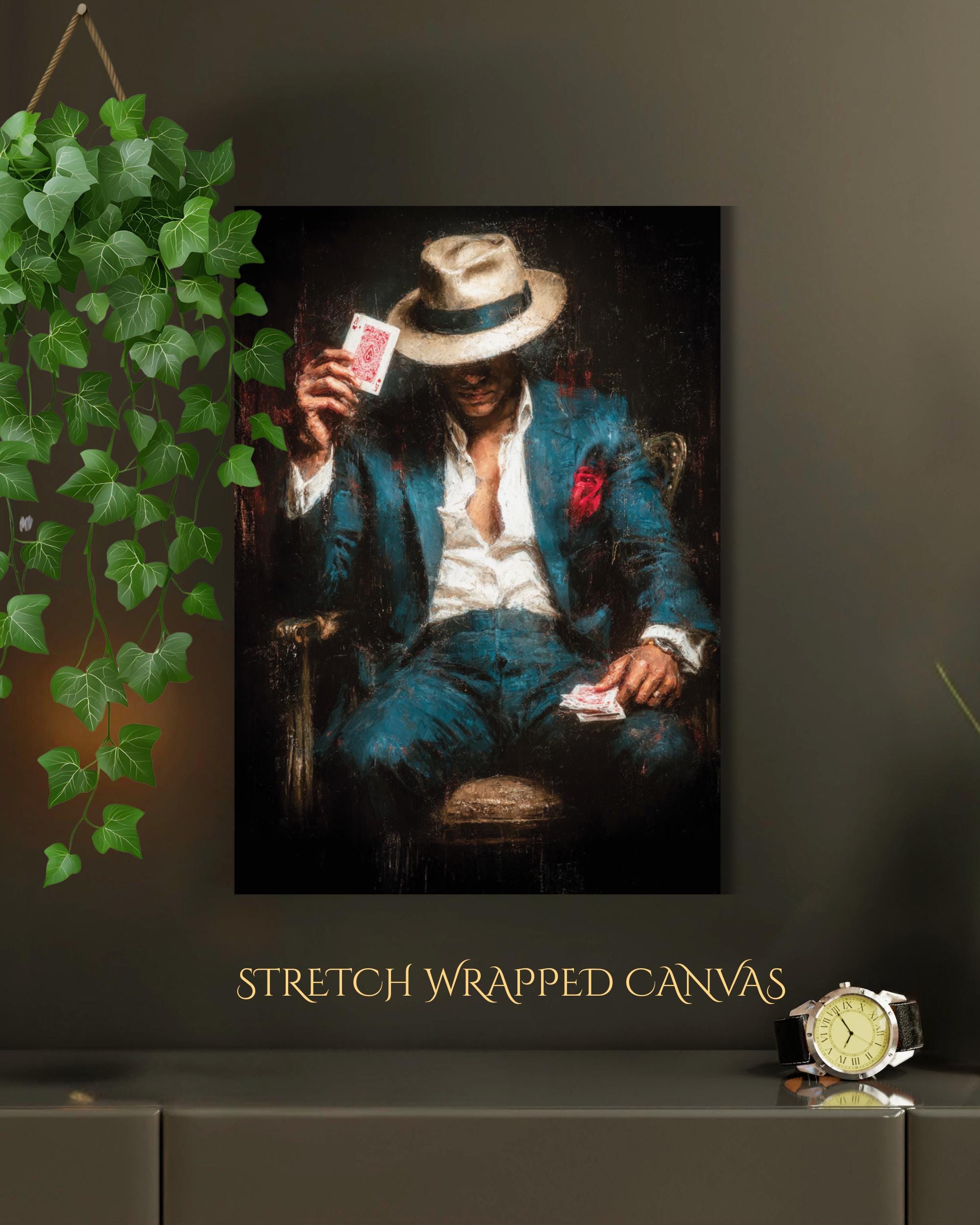 Gambler Wall Art Print, Card Player Man Painting 1920s Dark and Moody Room Decor