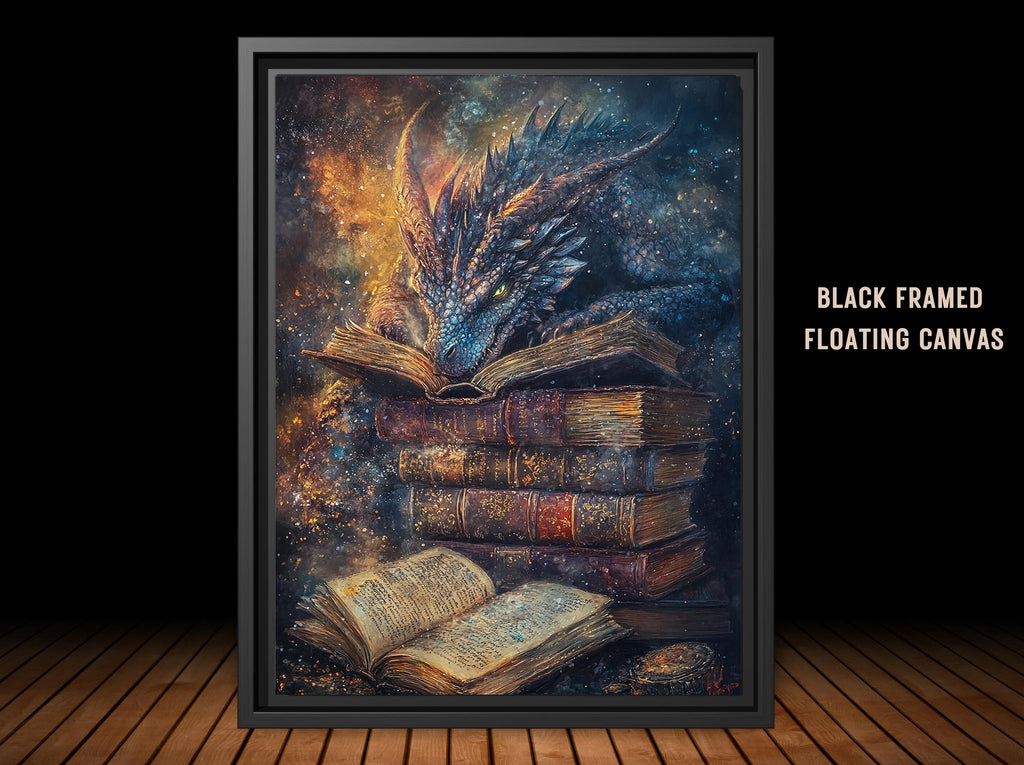 Fantasy Dragon Book Print, Mystical Serpent Wall Art Decor, Dark Academia Painting