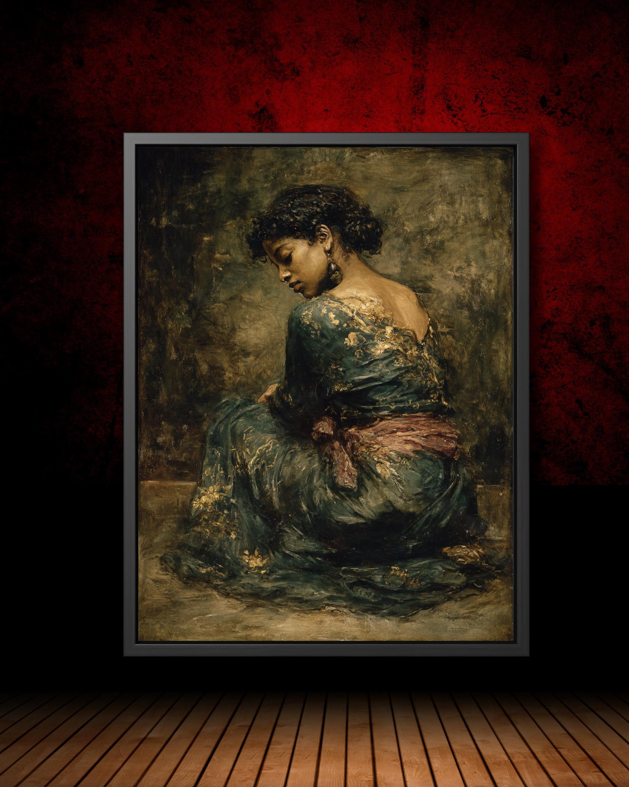 Lady in Green Dress Oil Painting Print, Woman Portrait, Fine Art Wall Decor