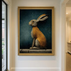 Hare Wall Art Print, Starry Night Rabbit Painting, Dark Academia Animal Portrait, Woodland Decor
