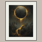 Golden Eclipse Wall Art, Black Moon Dripping Gold, Dark Moody Decor, Oil Painting Style