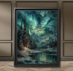 Northern Lights Dragon Art Print, Mystical Snowy Mountain Starlit Landscape