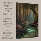 Golden Willow Forest Print, Fairy Light River Wall Art, Enchanted Tree Mystical Green Landscape