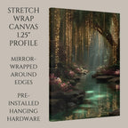 Golden Willow Forest Print, Fairy Light River Wall Art, Enchanted Tree Mystical Green Landscape