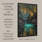 Turquoise Pond Gold Willow Print, Fairy Light River Wall Art, Enchanted Tree Mystical Woodland