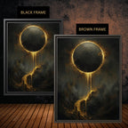 Golden Eclipse Wall Art, Black Moon Dripping Gold, Dark Moody Decor, Oil Painting Style