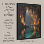 Golden Crystal Cave wall Art print, Turquoise Water Fantasy Print, Glowing Cavern Painting