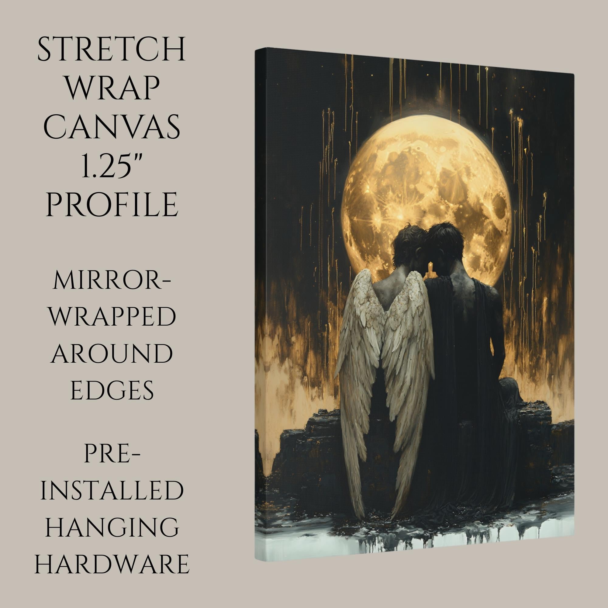 Fallen Angel Wall Art Print Gothic Golden Moon Dark Fantasy Romantic Angels Bereavement Decor