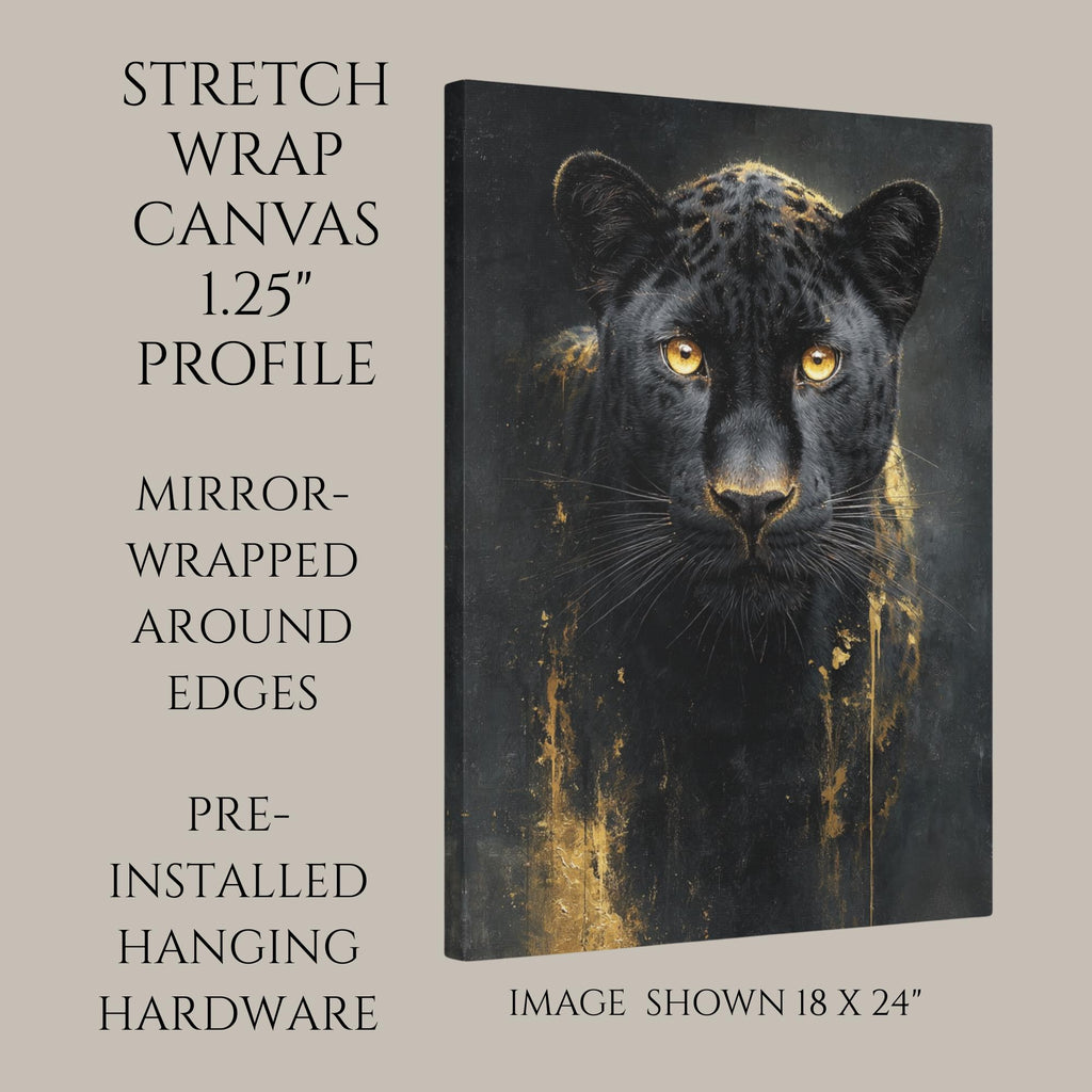 Black Leopard Wall Art Print, Gold Accent, Dark Academia Panther Jungle Animal Decor