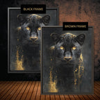 Black Leopard Wall Art Print, Gold Accent, Dark Academia Panther Jungle Animal Decor