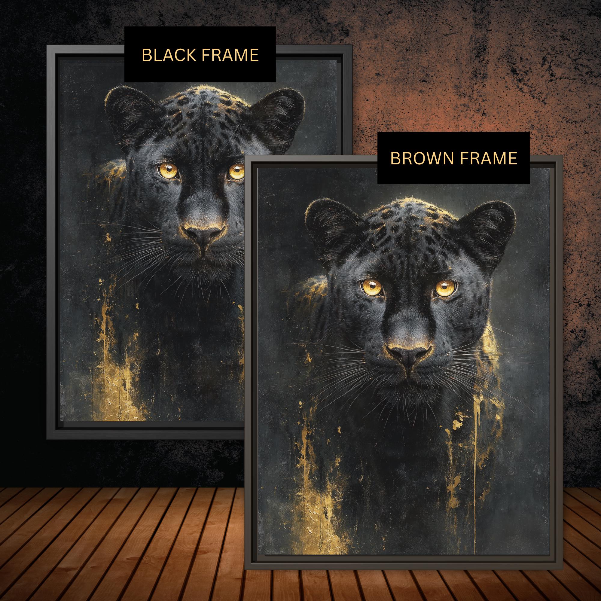 Black Leopard Wall Art Print, Gold Accent, Dark Academia Panther Jungle Animal Decor