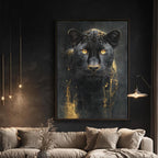 Black Leopard Wall Art Print, Gold Accent, Dark Academia Panther Jungle Animal Decor