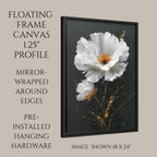 White Daisy Wall Art Print, Black Gold Flower Oil Style Painting, Minimalist Floral Decor