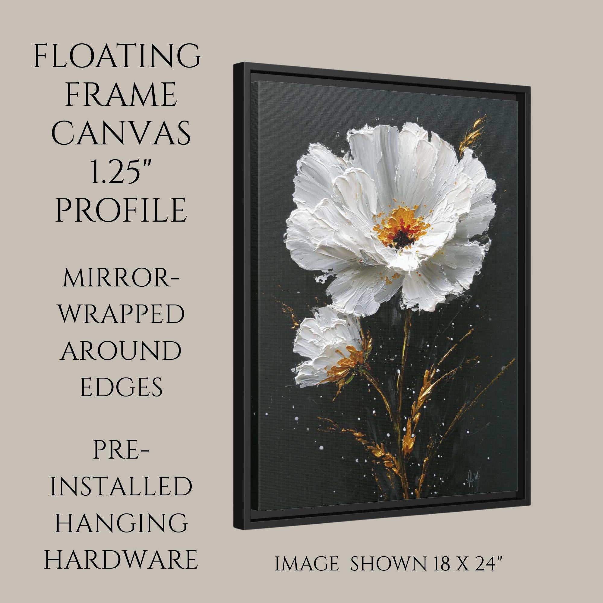White Daisy Wall Art Print, Black Gold Flower Oil Style Painting, Minimalist Floral Decor