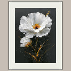 White Daisy Wall Art Print, Black Gold Flower Oil Style Painting, Minimalist Floral Decor
