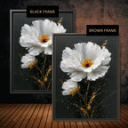 White Daisy Wall Art Print, Black Gold Flower Oil Style Painting, Minimalist Floral Decor