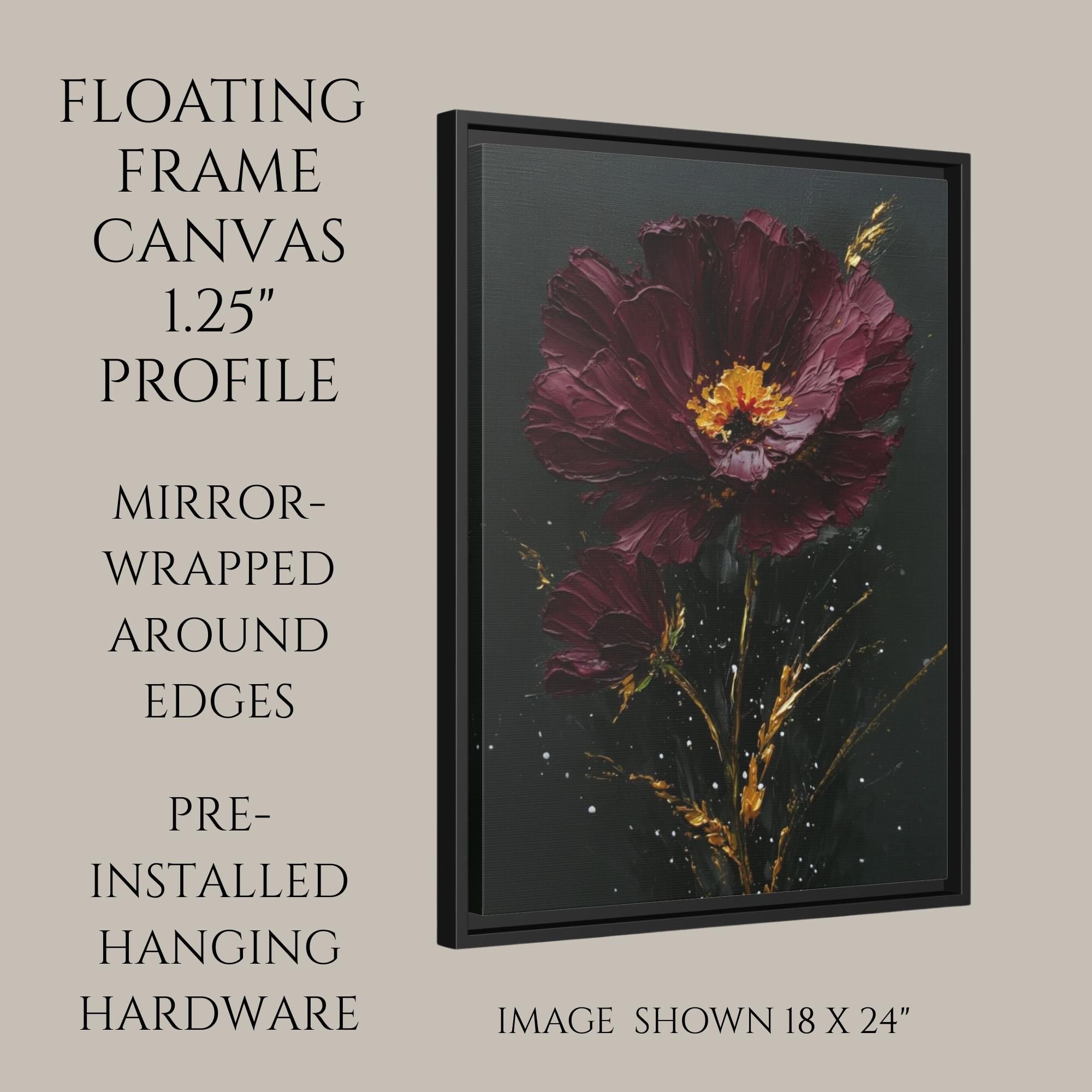 Burgundy Daisy Wall Art Print, Purple Gold Flower Oil Style Painting, Minimalist Floral Decor