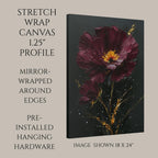Burgundy Daisy Wall Art Print, Purple Gold Flower Oil Style Painting, Minimalist Floral Decor