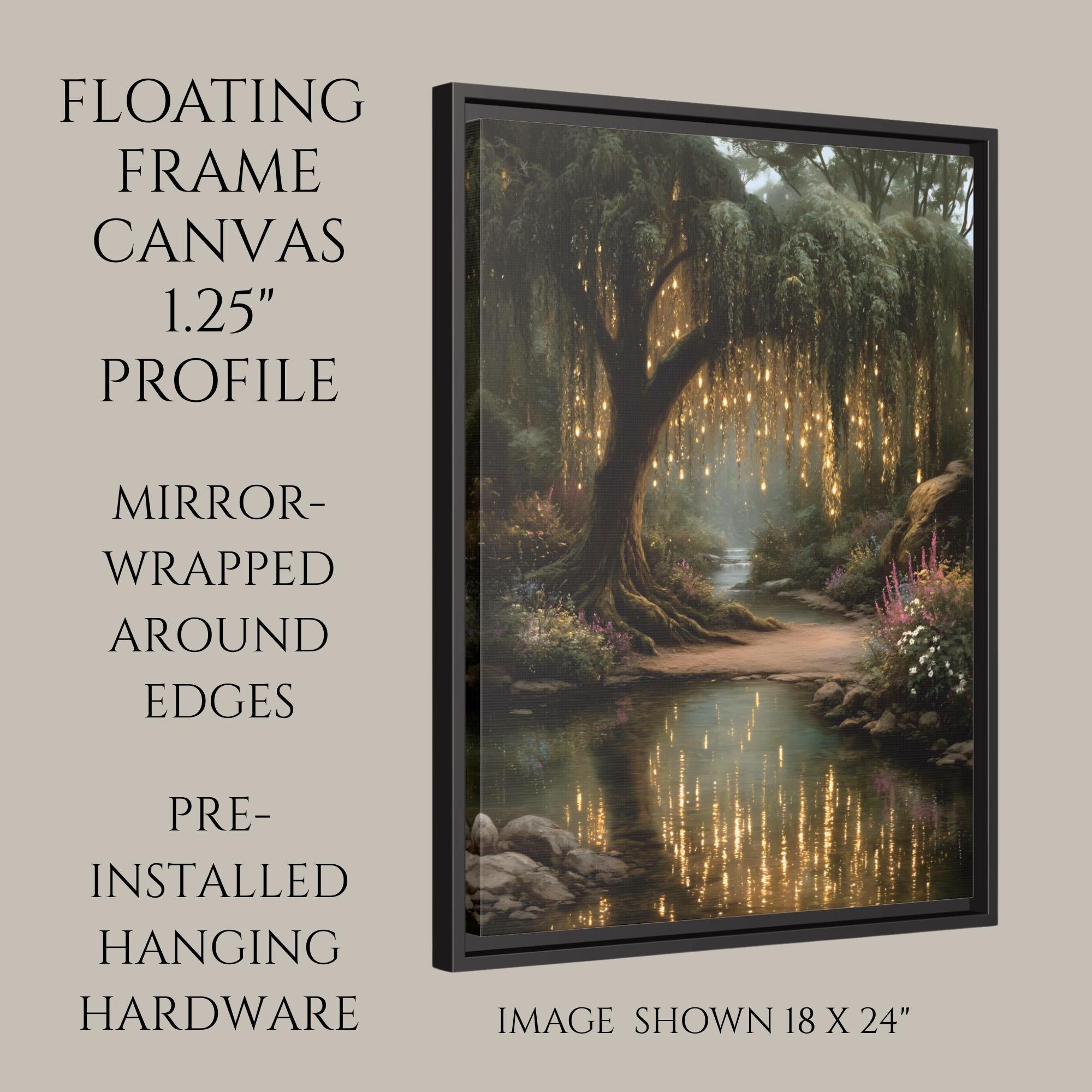 Enchanted Willow Tree Wall Art Print, Magical Forest Path Artwork, Fairy Light Woodland Decor