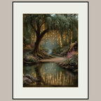 Enchanted Willow Tree Wall Art Print, Magical Forest Path Artwork, Fairy Light Woodland Decor