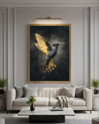 Gothic Hummingbird Wall Art, Black and Gold Dark Fantasy Bird Print, Alchemical Home Decor