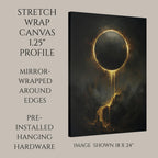 Golden Eclipse Wall Art, Black Moon Dripping Gold, Dark Moody Decor, Oil Painting Style