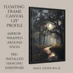 Haunted Forest Full Moon Print, Moonlit Woodland Path Wall Art, Moody Enchanted Woods Painting