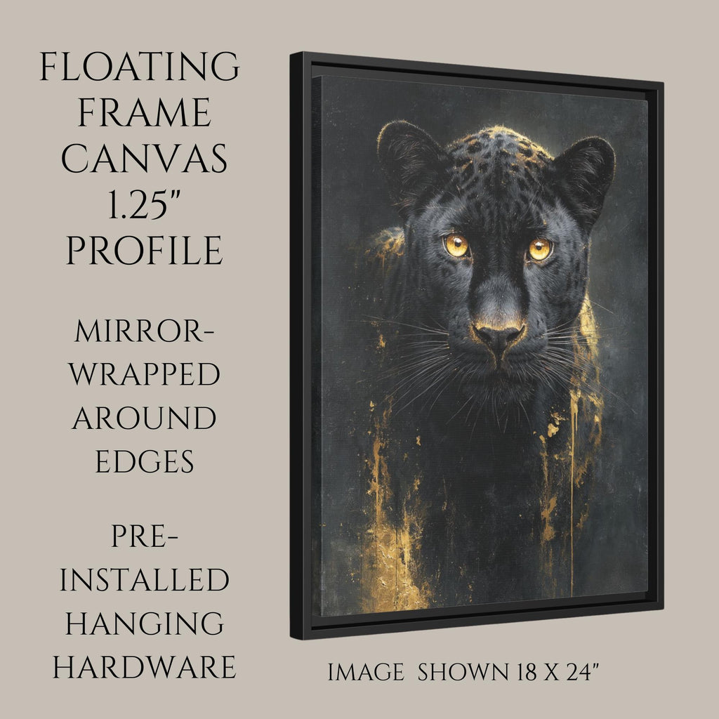 Black Leopard Wall Art Print, Gold Accent, Dark Academia Panther Jungle Animal Decor