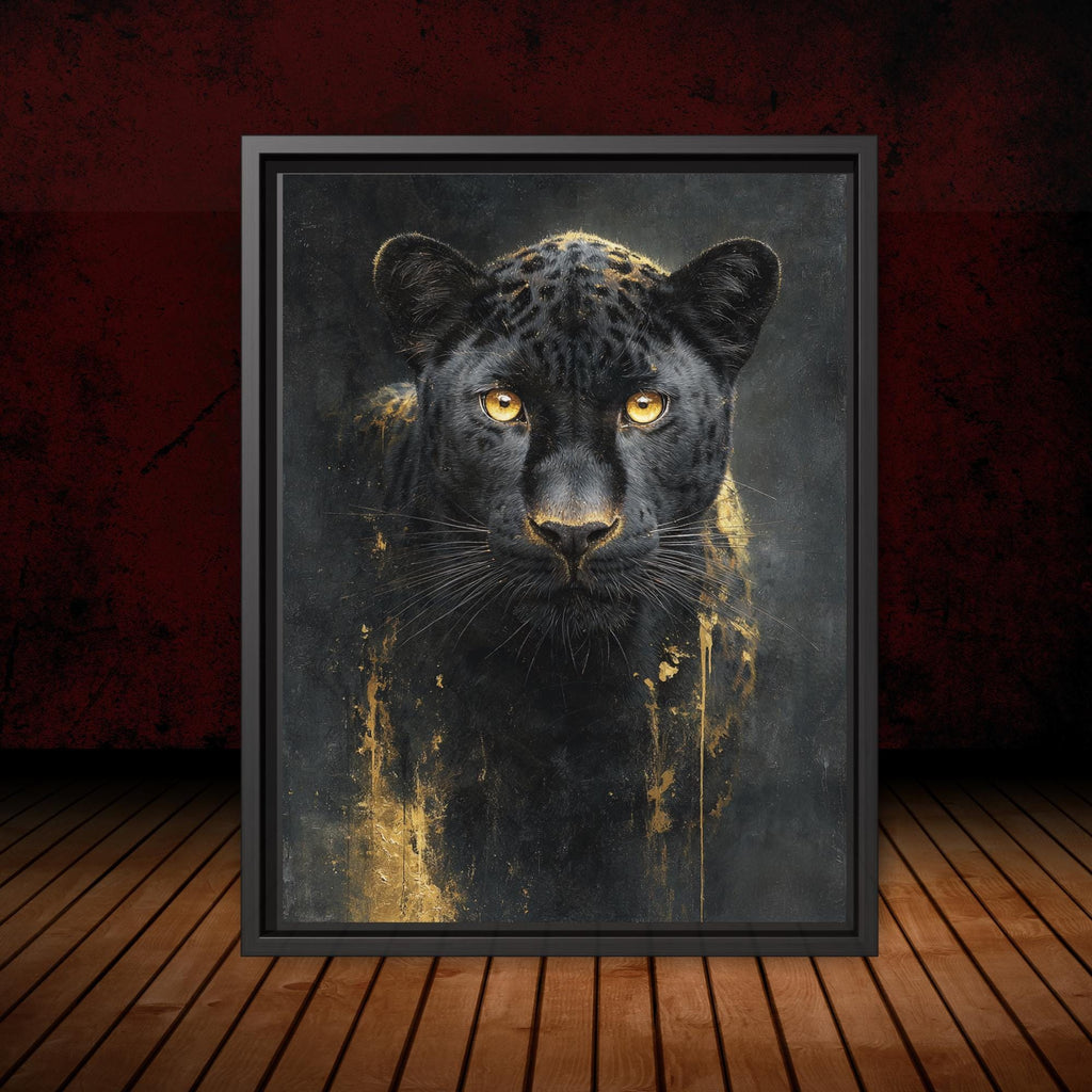 Black Leopard Wall Art Print, Gold Accent, Dark Academia Panther Jungle Animal Decor