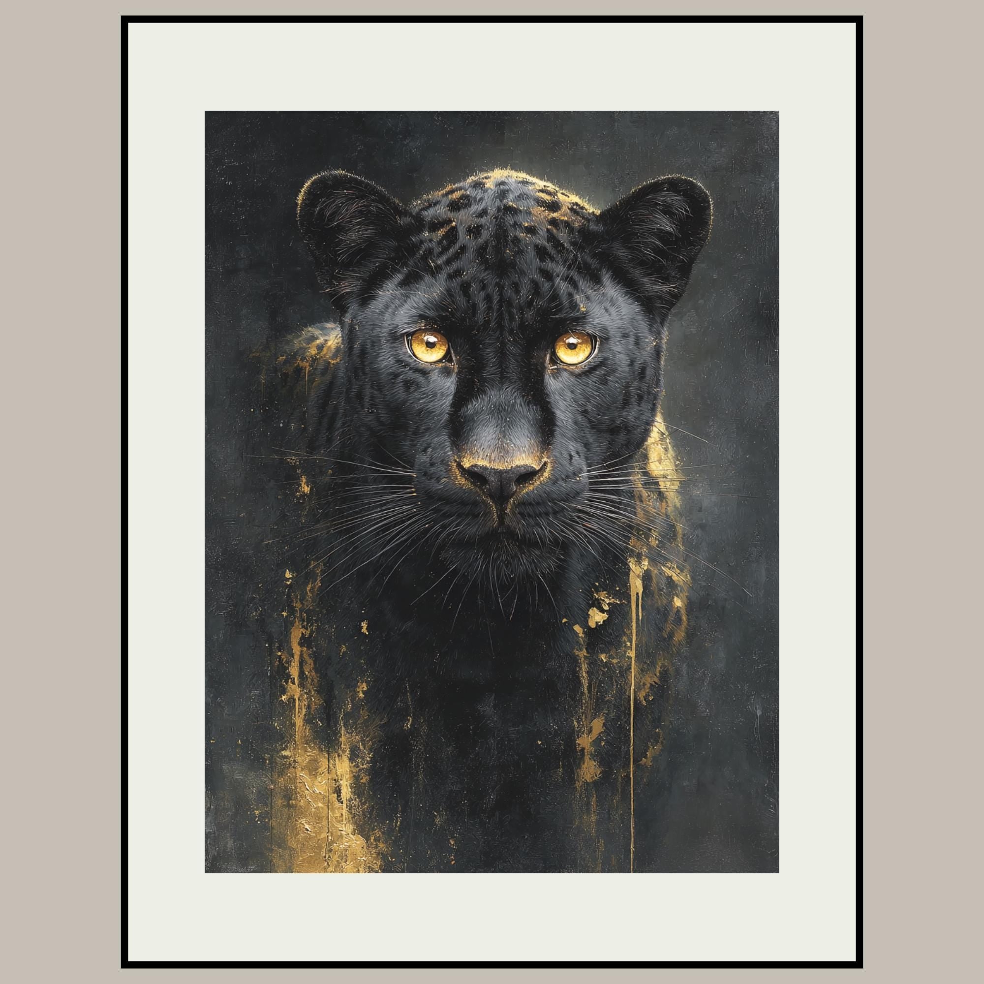 Black Leopard Wall Art Print, Gold Accent, Dark Academia Panther Jungle Animal Decor Secondary image