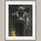Black Leopard Wall Art Print, Gold Accent, Dark Academia Panther Jungle Animal Decor