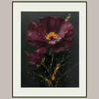 Burgundy Daisy Wall Art Print, Purple Gold Flower Oil Style Painting, Minimalist Floral Decor