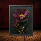 Burgundy Daisy Wall Art Print, Purple Gold Flower Oil Style Painting, Minimalist Floral Decor