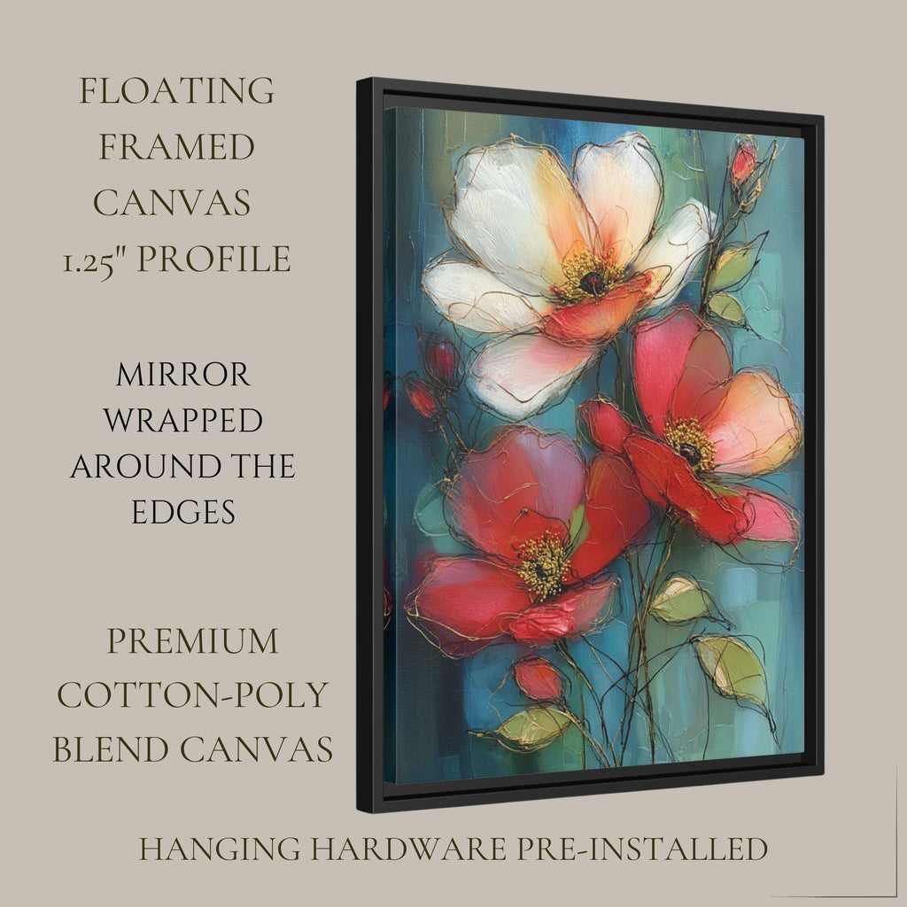 Moody Poppy Painting Dark Floral Wall Art Gothic Botanical Print Gold Accents Elegant Decor
