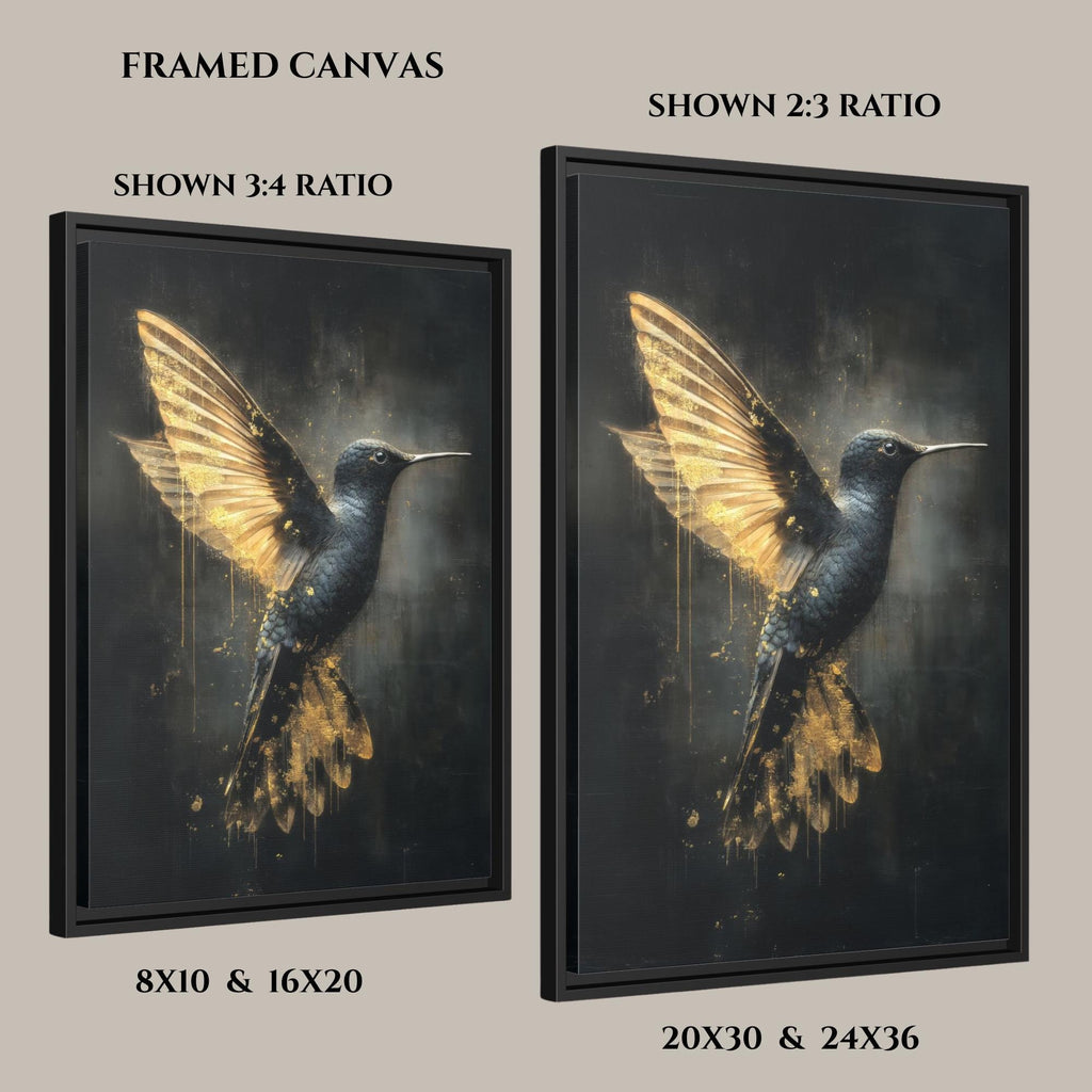 Gothic Hummingbird Wall Art, Black and Gold Dark Fantasy Bird Print, Alchemical Home Decor