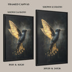 Gothic Hummingbird Wall Art, Black and Gold Dark Fantasy Bird Print, Alchemical Home Decor