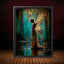 Blond Hair Forest Fairy Art Print Teal Gold Fantasy Enchanted Magical Woodland Painting
