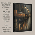 Victorian Tram Wall Art Print, Moody Rainy Street Scene, Dark Academia Gothic City Decor