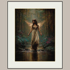 Golden Wing Fairy Wall Art Print, Enchanted Forest Fae Woman Painting, Magical Fairycore Decor
