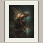 Tattooed Fairy Wall Art Print, Golden Wings Fantasy Painting, Dark Fairycore Enchanted Forest Decor