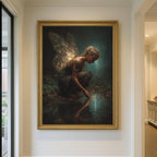 Tattooed Fairy Wall Art Print, Golden Wings Fantasy Painting, Dark Fairycore Enchanted Forest Decor